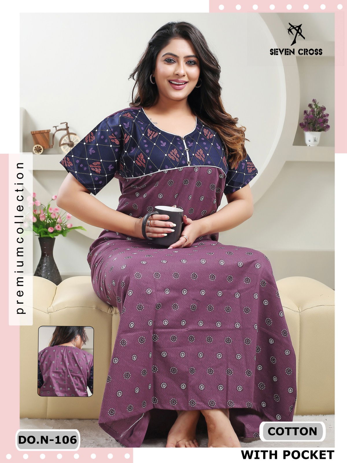Cotton 101 Seven Cross Night Wear Printed Cotton Nighty Wholesale Market In Surat
